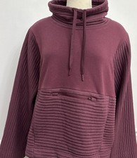 Women The North Face Funnel Neck Black Burgundy L Pockets Sweatshirt Pullover