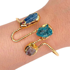 Natural Blue Kyanite Apatite Tourmaline Rough Raw  Gemstone Bangle Bracelet