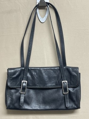 Tignanello Genuine Leather Flap Tote Satchel Shoulder Bag Handbag Purse Black
