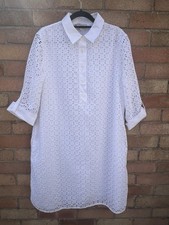 Hobbs London Marciella Eyelet Shirt Dress White UK Size 14 Costal Cruise