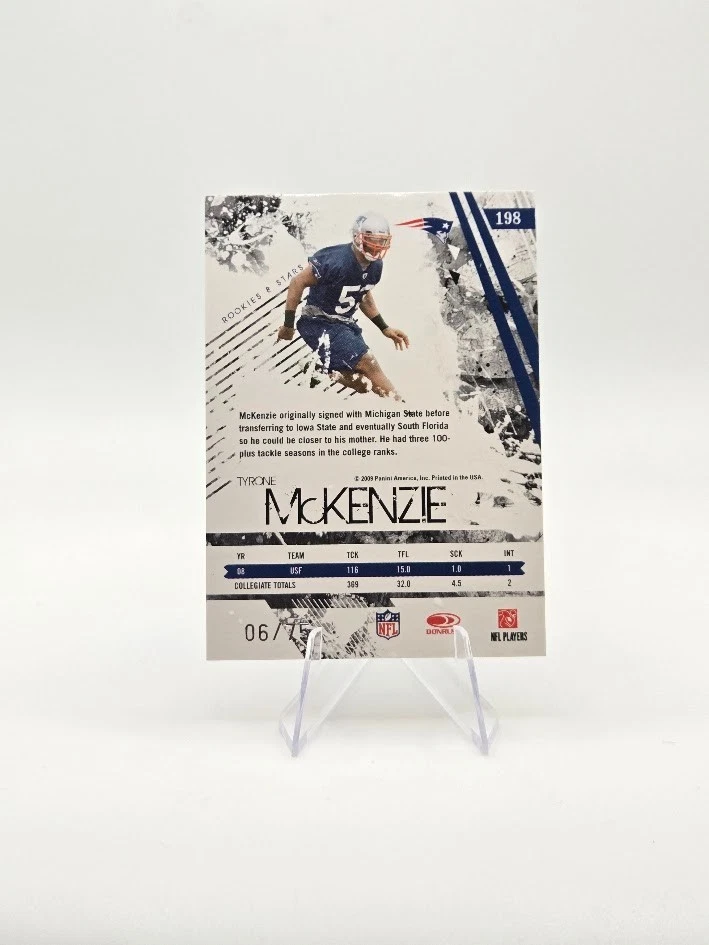 Tyrone McKenzie 2009 Leaf Rookies & Stars RC Longevity SP /75 #198 Patriots - Image 2 of 2