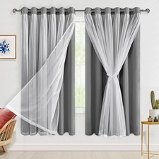 Hiasan 70x63 Blackout Curtains Grommet Thermal Insulated Grey 2 Panels