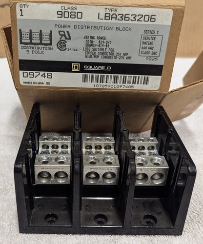 SQUARE D 3 PHASE POWER DISTRIBUTION BLOCK 09748 LBA363206 600 Volt (409A) - Picture 6 of 6