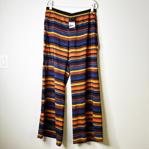 ZARA Pants Women L Wide Leg Palazzo Flowy Brown Gold Blue Striped Vintage NWT