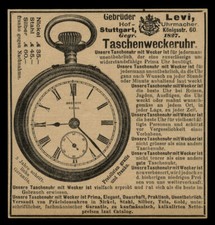 Alte Reklame Werbung 1898 Taschenweckeruhr Uhr Gebr. Levi Hofuhrmacher Stuttgart