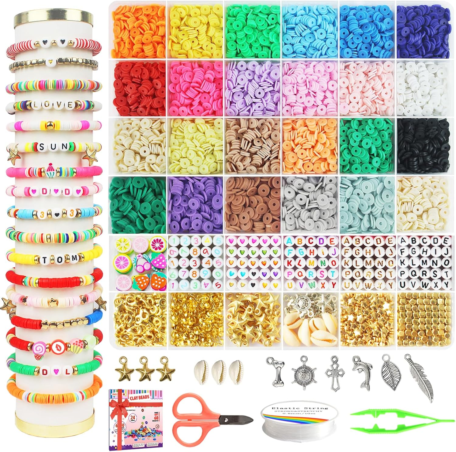 6800 Pcs Clay Beads Bracelet Making Kit with Flat Beads for DIY Friendship Bracelets
