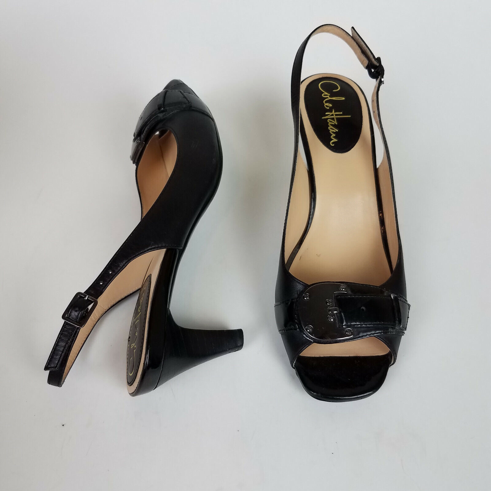 Cole Haan Black Patent Leather Slingback Open Pee… - image 1