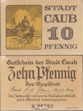Caub Notgeld: 10 Pf Notgeld the City Caub bankfrisch 1921 10 Pfennig Caub
