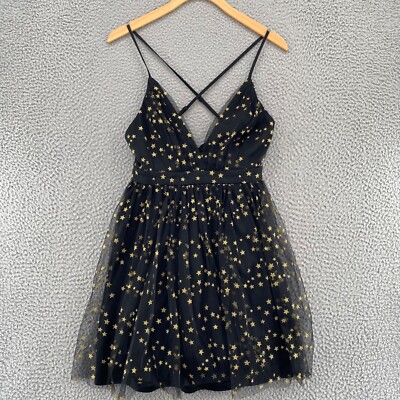 Lulus Dress Womens Small Favorite Moment Black Gold Star Print