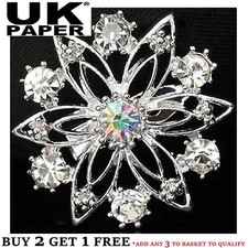 UK NEW SILVER WITH CLEAR RHINESTONE CRYSTAL FLOWER MODERN LOOK BROOCH FAB BROACH