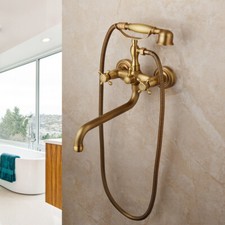Antique Brass Wall Mounted Bathtub Basin Mixer Hand Shower Faucet Sink Taps
