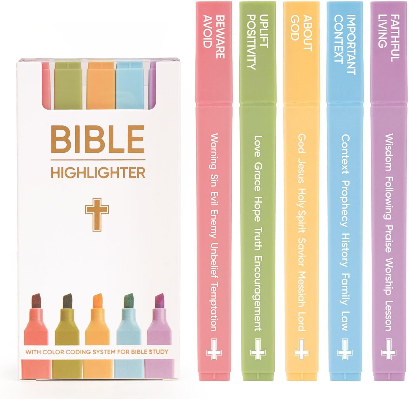 Highlighters Set, Chisel Tip No Bleed, Assorted Colors for Bible Study [5 Pack]-image