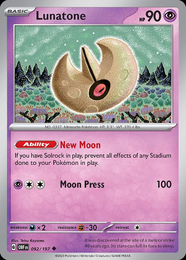 Pokemon Lunatone (92/230) Obsidian Flames NM