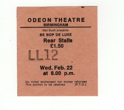 Be Bop De Luxe Ticket Original Vintage Drastic Plastic Tour Birmingham 1978