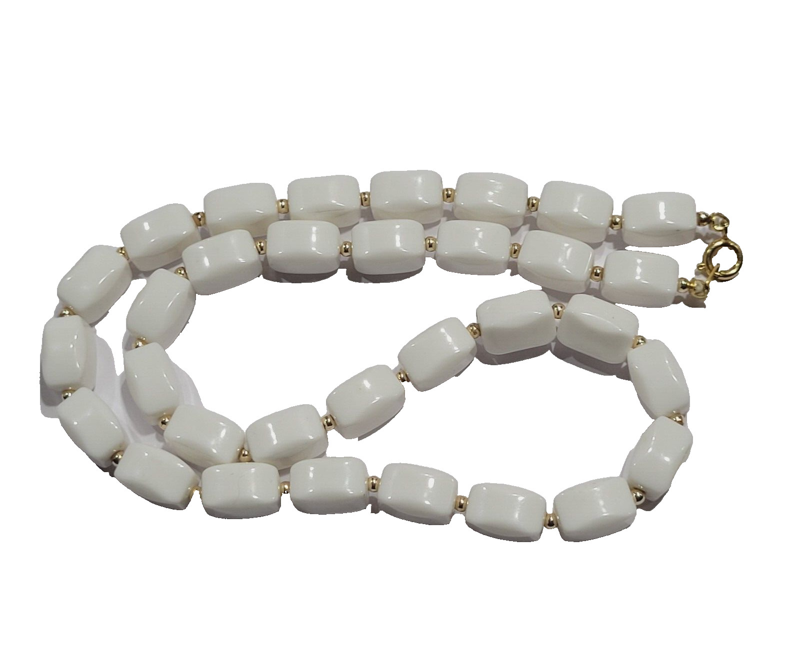 White Rounded Side Rectangle Bead w Gold Tone Sep… - image 5