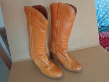 Women s Size 10M, Brown Leather High Heel, Mid Calf, Pull On Boots, Made In USA