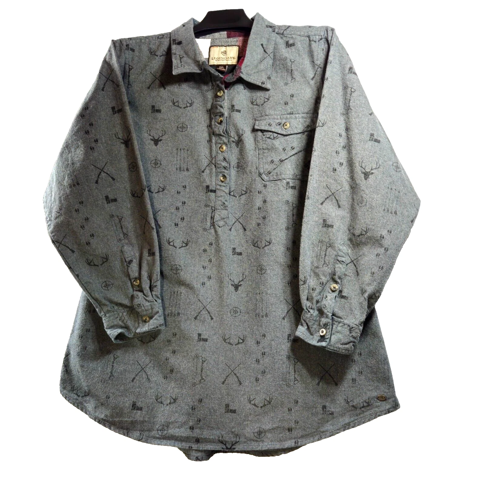 Legendary Whitetails Mens Gray Buck Camp Flannel Button-Up Shirt Size 2XL