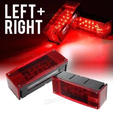 Left+Right LED Waterproof Red Trailer Boat Rectangle Stud Stop Turn Tail Lights