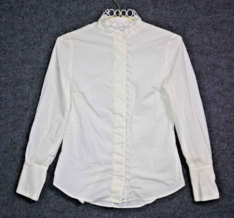 Pearl Shirt Women 4 Off White Cream Lela Rose Poplin Button Down Snap Cuffs EUC