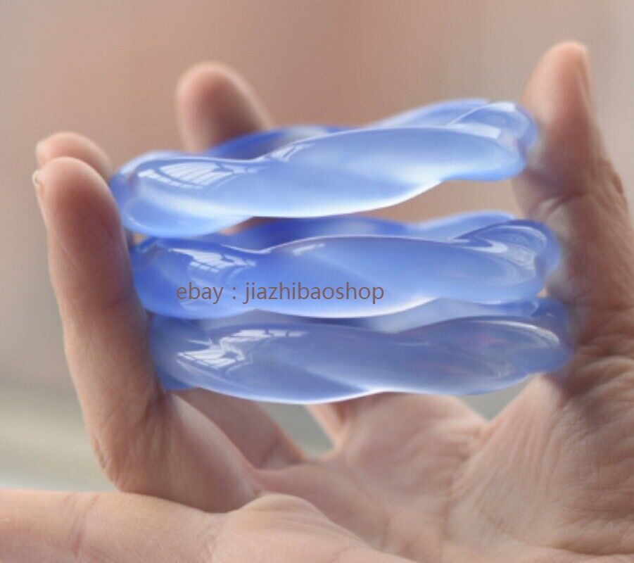 Certified Natural Blue ice Agate Chalcedony Jade carving rotate Bracelet Bangle