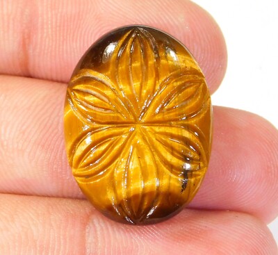26.CT Top Natural Golden Fire Tiger Eye Carving Oval Cabochon Gemstone MZ=92