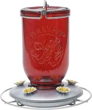 786-1SR Mason Jar Vintage Glass Hummingbird Feeder - Outdoor Garden D cor - 32-O