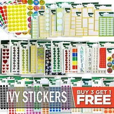 IVY STATIONERY STICKERS - Dots - Stars - Labels - Tags - BUY 3 GET 1 FREE
