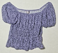 So Good For Life Off Shoulder Top Women's M Purple & Black Flower's