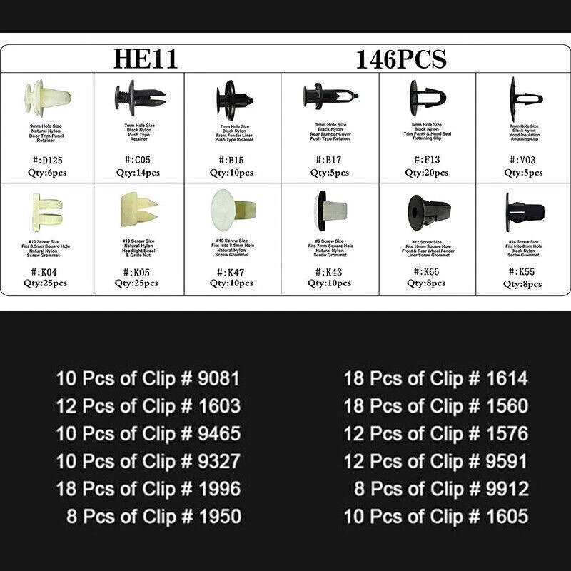 146 Pcs Auto Body Fender Bumper Rivet Retainer Fastener Clip Kits Fit For Toyota Foto 2 de 4