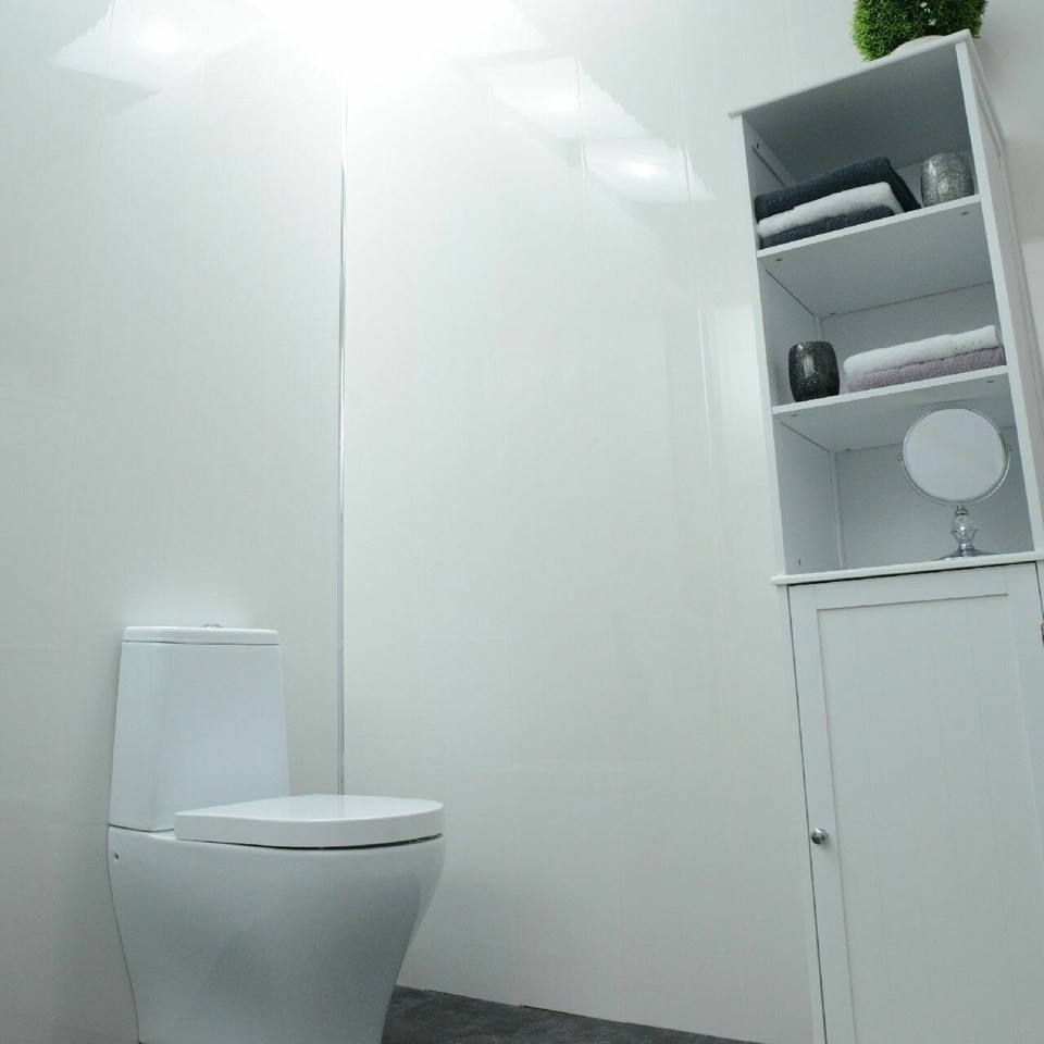 4xWhite Gloss Wet Wall Panels 8mm x 2700mm x 250mm Bathroom Wall Panels