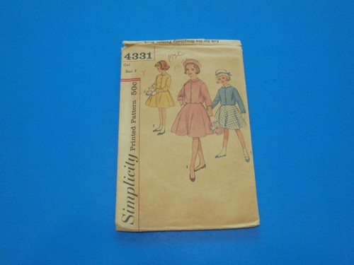 VTG 1950s Sewing Pattern Girls Suit W/Detachable Collar Size 7 Simplicity 4331 - Picture 1 of 3