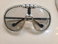 Oversized Sunglasses With Rhinestones And Pearls
