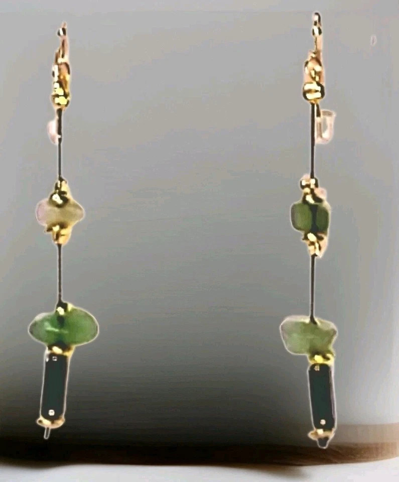 RLM Soho Largo 3️⃣ Hilos Hermosas Piedras Verdes Cuentas de Oro Collar + PendienteJu1 Foto 3 de 4