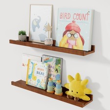 Solid Ash Wood Picture Ledge Shelf, 24 Inch Floating Shelves with Lip Set of ...