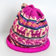 Vintage Turtle Fur Beanie made USA Wool Blend Euro Winter Pattern Ski Hat Pink