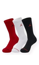3 Pairs Nike AIR JORDAN Everyday CREW Socks Size 8-12 L Black/White/Red DX9632
