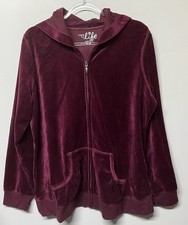 NEW Made For Life Burgundy Full Zip Velour Velvet Hoodie Jacket Women's XL