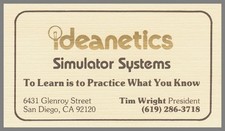Ideanetics Simulator Systems Tim Wright San Diego CA Business Card Vintage