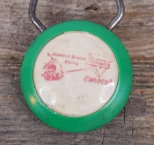 VINTAGE CONOCO HOTTEST BRAND GOING KEYRING FOB MASON CITY IOWA SERIVCE STATION
