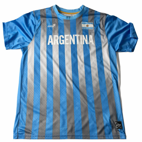 Mitre Argentina Soccer Jersey Mens Light Blue Gray Striped Shirt