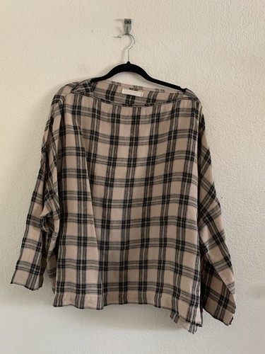 Metta Melbourne Women’s Linen Oversized Boxy Top O/S Shirt IN Plaid Check