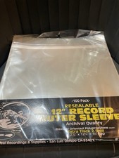  100 12  Vinyl Record Outer Sleeves 2.5mil THICK RESEALABLE Archival Clear BOPP
