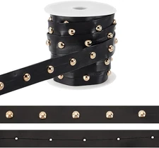 9 Yards(8.2M) PU Leathers Lace with Rivet, 0.8Inch Wide Black Studded Beading St