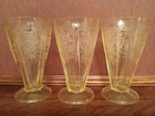 Three (3) Antique Yellow Depression Sundae Glasses