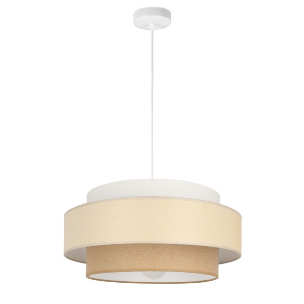 Pendelleuchte Esszimmer Stoff Weiß Sandfarben E27 Ø 40 Cm HäNgelampe Wohnzimmer-image