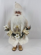 White  Gold Tabletop Santa Christmas Decor Holiday Season EUC