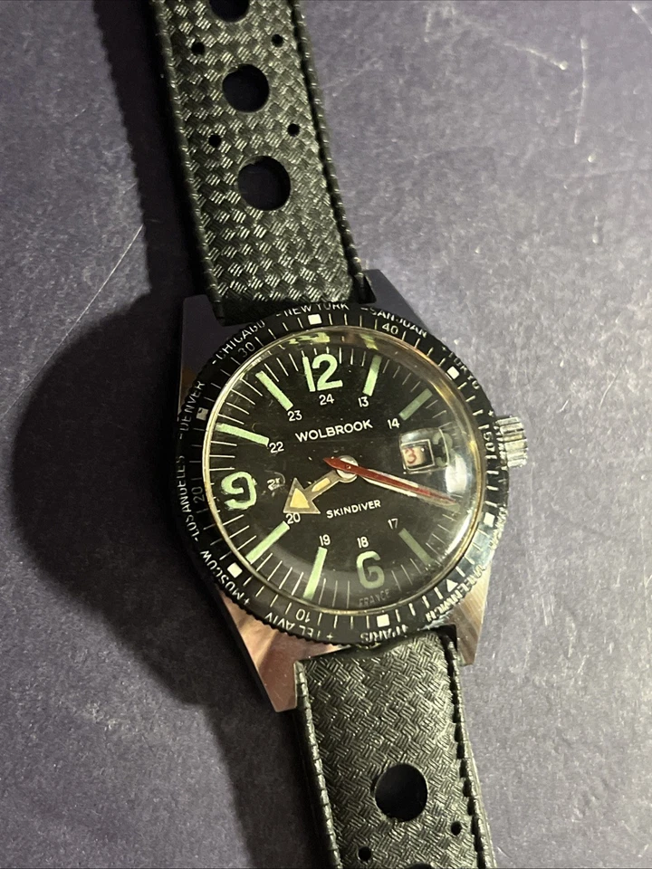 Vintage Wolbrook Manual Wind Skin Diver Wristwatch World Time France WORKING!!!! - Image 3 of 4