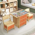 Pine Wood Kids Table and Chair Set 3 in 1 Wooden Toddler Table with Storage,