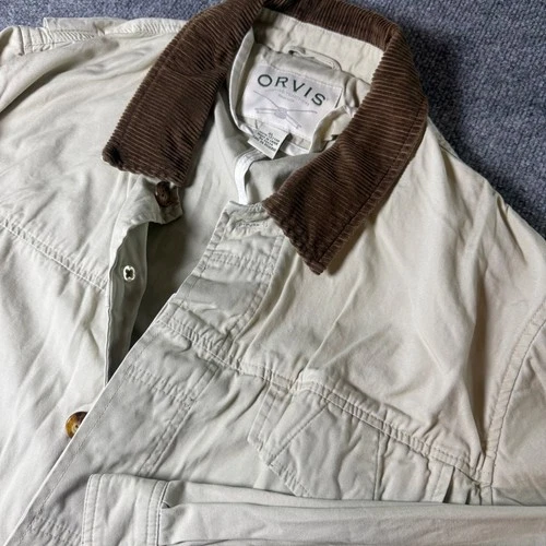 Orvis Sporting Traditions Mens XL Beige Barn Chore Jacket Corduroy Collar