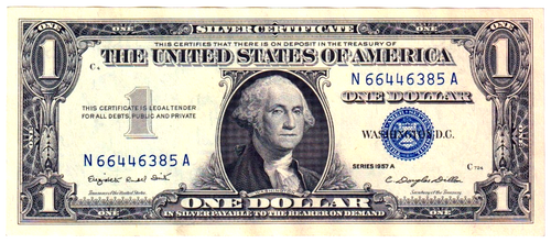 1957-A $1 United States Silver Certificate UNC Fancy SN# 66446385 Fr. 1620 - Picture 1 of 3